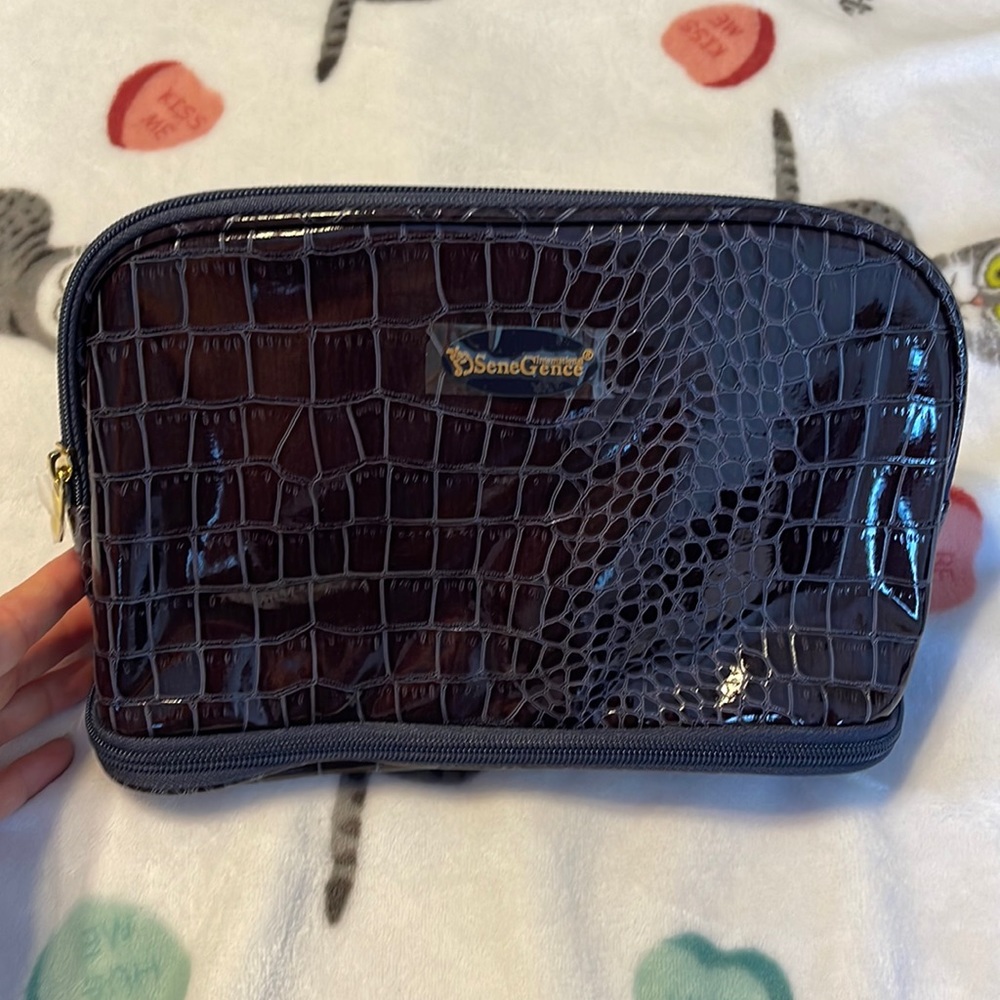 Navy Blue Croc Makeup Cosmetic Vanity Bags